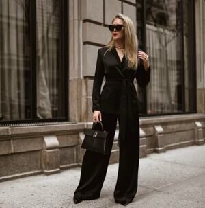 Rachel Zoe | Roarke Belted Blazer in Black Satin with Grosgrain Trim 6